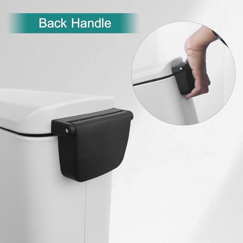 Bathroom Trash Can, Small Trash Can with Lid, White Garbage Gan | 1.3 Gal Trash Can, Stainless Steel, Small Garbage Can with Soft-Close Lid, Removable Inner Bucket, Slim Trashcan for Bathroom - color: White