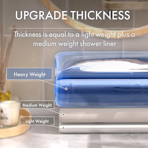 AmazerBath No Hook Shower Curtain and Liner 3-in-1, Luxury Heavy Duty Clear Blue No Hook Shower Liner, 72x75 100% EVA Hookless Shower Curtain with 3 Heavyweight Stones - color: Rainbow Oceanic