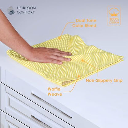 12 Pack Dual Waffle Weave Kitchen Towels, 16x26 Inch, 100% Cotton, Super Absorbent, Quick Dry, Reversible Dishcloth Set, Soft and Durable, Lemon Yellow - color: Lemon Yellow, size: 16 x 26 - Pack of 12