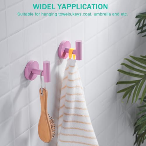 Towel Hooks for Bathrooms,Pink Wall Mount Hooks SUS 304 Stainless Steel Coat Hook Robe Hook Towel Hook 2 Count for Kitchen,Bedroom (Drilling),96006-8PK - color: Pink