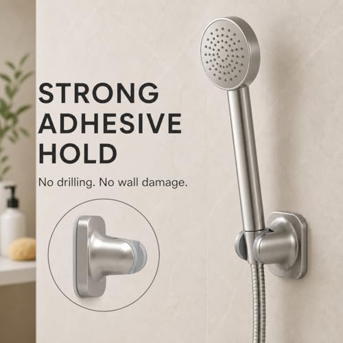 Hand Held Shower Head Holder, Adhesive Showerhead Bracket, Angle Adjustable Shower Wand Holder Wall Mounted, Brushed Nickel - color: Brushed Nickel