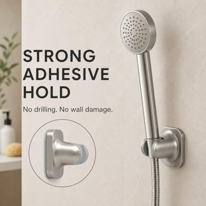 Hand Held Shower Head Holder, Adhesive Showerhead Bracket, Angle Adjustable Shower Wand Holder Wall Mounted, Brushed Nickel - color: Brushed Nickel