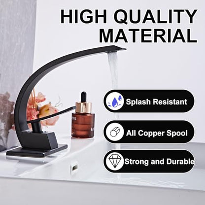 Matte Black Bathroom Sink Faucet, Unique Design and Pop Up Drain - color: Matte Black