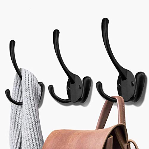 Wall Mounted Coat Hooks 5 Pack Heavy Duty Black Hardware Robe Hooks Decorative for Single Hanging Coats Towel Cubicle Classroom Kitchen Bath Backpack Hat Hook - color: 5PCS Black