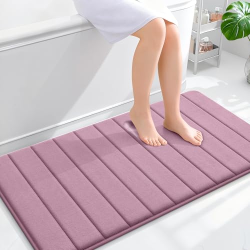 OLANLY Memory Foam Bath Mat 44x24, Super Soft Absorbent Bathroom Rugs, Quick Dry, Machine Washable Shower Floor Rugs, Bathmat Carpet, Bathroom Home Decor Accessories, Deep Plum - color: Deep Plum, size: 44" X 24"