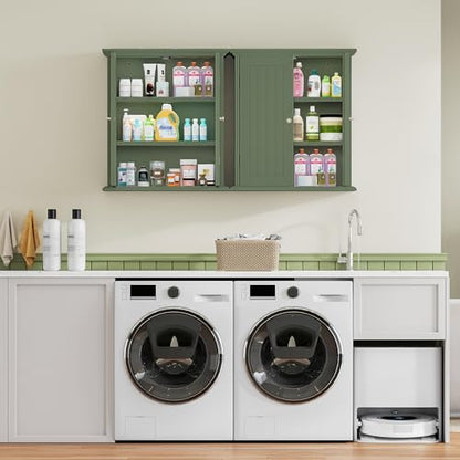 ChooChoo Bathroom Wall Cabinet with 2 Doors, Over The Toilet | 8.8"D x 21.1"W x 24"H, Medicine Cabinet, Adjustable Shelves, Cupboard, Green - color: Green, size: 8.8"D x 21.1"W x 24"H
