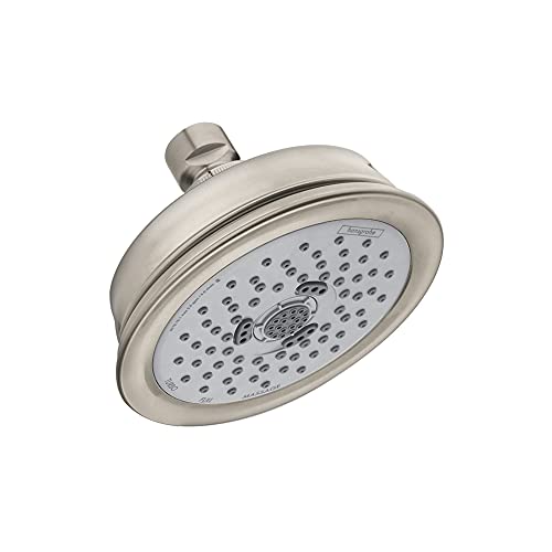 hansgrohe Croma 100 Classic 5-inch Showerhead Low Flow Classic 3-Spray Full, Pulsating Massage, Intense Turbo Water Saving with QuickClean in Brushed Nickel, 04751820 - color: Brushed Nickel