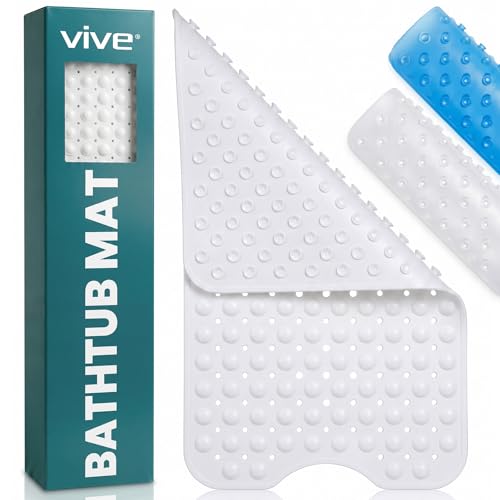 Vive Bathtub Mat for Bath & Shower Floors - Anti Non Slip Suction Rubber | Skid Pad for Tub, Bathroom, Elderly, Kids - Eco-Friendly, Resistant Strong, Textured Rectangle Grip - Machine Washable - color: Clear