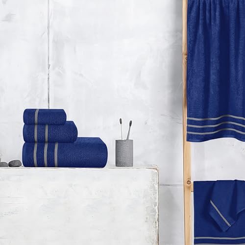 MyOwn Ultra Soft 6 Pack Cotton Towel Set, Contains 2 Bath Towels 28x55 inch, 2 Hand Towels 16x24 inch & 2 Wash Coths 12x12 inch, Ideal Everyday use, Compact & Lightweight - Navy Blue, 71661 - color: Navy Blue, size: 6-Piece Towel Set