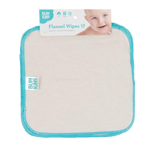Bumkins Reusable Flannel Baby Wipes, 12 Count, Natural