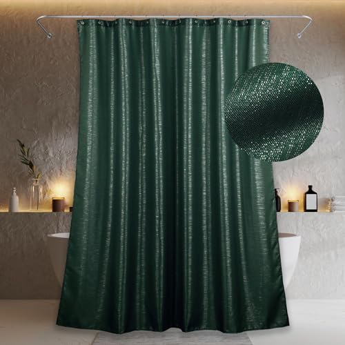 Emerald Green Glitter Shower Curtain: Waterproof Washable, 84Lx72W | Metallic Shimmer Smooth Satin Fabric, Sparkle Bling Shiny Glam Luxury Xmas Holiday Home Decor, Gift for Women & Girls - color: Green, size: 72"W x 84"L (Pack of 1)