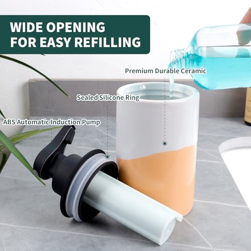 BosilunLife Automatic Soap Dispenser Ceramic Hand Free Soap Dispenser with Waterproof Pump Rechargeable Smart Electric Soap Lotion Dispenser Touchless for Kitchen Bathroom (White-Orange, Liquid Pump) - color: White-orange(liquid)