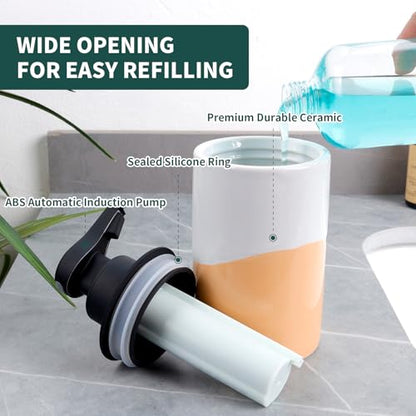 BosilunLife Automatic Soap Dispenser Ceramic Hand Free Soap Dispenser with Waterproof Pump Rechargeable Smart Electric Soap Lotion Dispenser Touchless for Kitchen Bathroom (White-Orange, Liquid Pump) - color: White-orange(liquid)