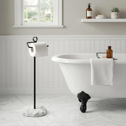 ROLABAM Toilet Paper Holder Stand with Extra Heavy Resin Base, Matte Black Free Standing Tissue Holder, No Tipping Design Fits Mega Rolls, Rustproof Metal Stand for Modern Bathroom - color: 012-matte Black