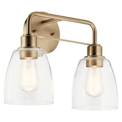 Kichler Meller 2-Light Bathroom Vanity Light Fixture with Clear Glass Shades, Industrial Wall Sconce in Champagne Bronze for Bathroom Mirror (11.25" x 5.5" x 7"), 55101CPZ - color: Champagne Bronze, style: Industrial