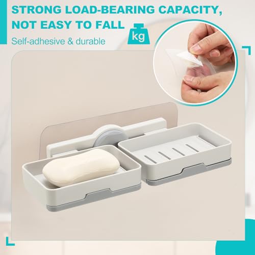 uxcell Soap Holder for Shower Wall, Double Layer Drill-Free Soap Dish Adhesive Wall Mounted Sponge Holder for Shower Kitchen, Bathroom, Bathtub(Dark Gray) - color: Dark Gray