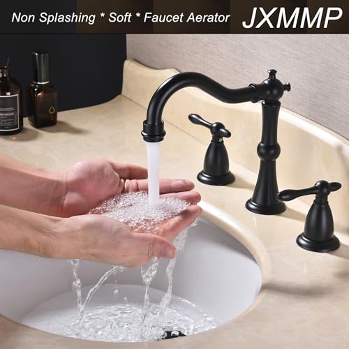 Matte Black Antique Bathroom Faucet 3 Hole, Widespread Sink Faucet with Pop Up Drain and cUPC Supply Hose, Modern 2 Handle Black Faucet for Bathroom Sink JXM3073BK - color: Matte Black