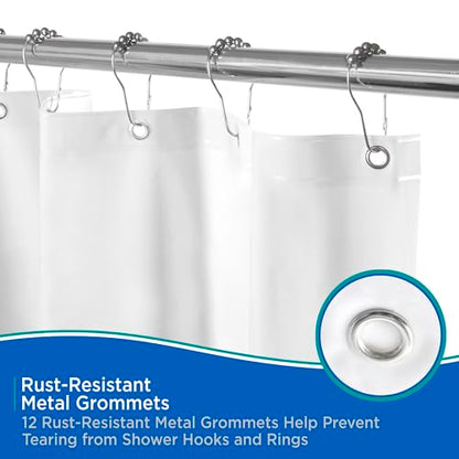 Kenney KN61469 Medium Weight 5 Gauge Extra Long Waterproof PEVA Shower Curtain Liner with Rust-Resistant Metal Grommets and Weighted Magnetic Hem for Bathroom, 70" W x 78" H, White - color: White, size: 70"W x 78"L (Pack of 1)