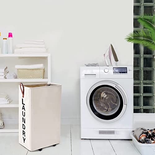 70L Large Rolling Laundry Hamper - Tall Narrow Basket With Wheels, Slim Clothes Bin, 27.5" Beige - color: Beige/L, size: Slim Pro 27.5"