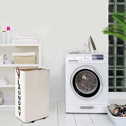 70L Large Rolling Laundry Hamper - Tall Narrow Basket With Wheels, Slim Clothes Bin, 27.5" Beige - color: Beige/L, size: Slim Pro 27.5"