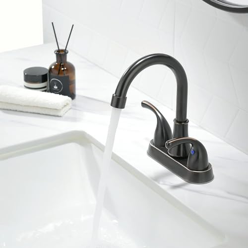 Oil Rubbed Bronze Bathroom Sink Faucet 4 Inch Faucet 2 Handle with Pop-up Drain Stopper and Supply Hoses(Set of 2) - color: Oil Rubbed Bronze-set of 2