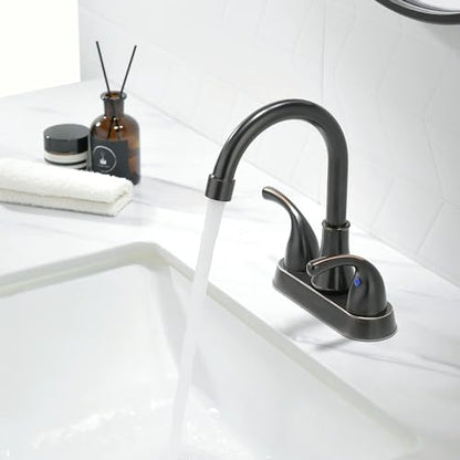 Oil Rubbed Bronze Bathroom Sink Faucet 4 Inch Faucet 2 Handle with Pop-up Drain Stopper and Supply Hoses(Set of 2) - color: Oil Rubbed Bronze-set of 2