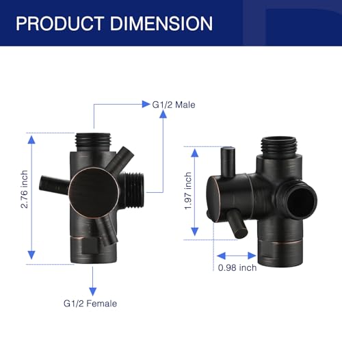 PDPBath Brass 3 Way Shower Arm Diverter Valve for Handheld Shower Head and Fixed Shower Head, G1/2 Universal Connection - Oil Rubbed Bronze - color: Oil Rubbed Bronze-1