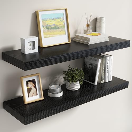 Dreamland Black Floating Shelves 36 Inch Long,8 Inch Deep Floating Shelves,36" W x 8" D Wall Shelves for Bedroom,Living Room,Kitchen,Bathroom,Set of 2 - color: Black, size: 36 Inch