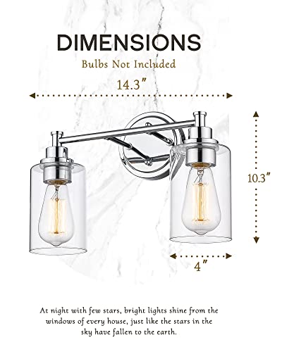 FEMILA Modern Bathroom Light Fixtures, 2-Light Bathroom Vanity Lights Over Mirror with Clear Glass Shade, Chrome Finish, 4FYC56B-2W CH - color: Chrome, size: 14.3"