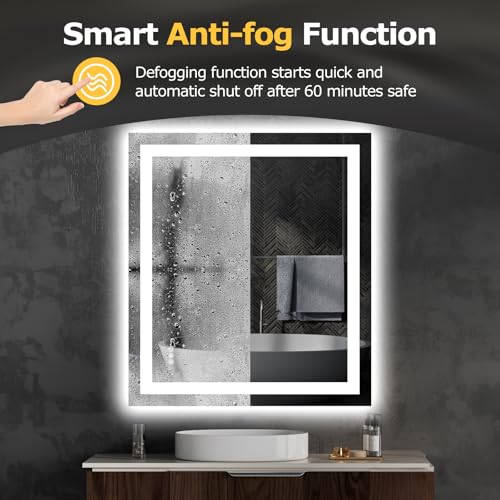 Hivone 32"X36" LED Bathroom Mirror with Lights, Anti-Fog, Dimmable, Backlit + Front Lit, Smart Bathroom Vanity Mirror, Memory Function, Shatterproof, Tempered Glass (Horizontal/Vertical) - size: 32"L x 36"W