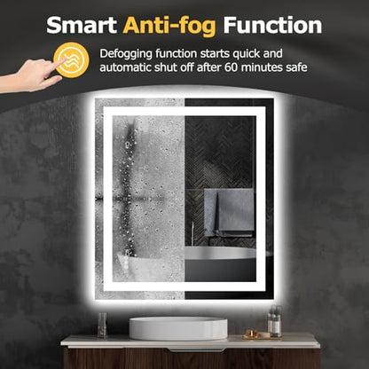 Hivone 32"X36" LED Bathroom Mirror with Lights, Anti-Fog, Dimmable, Backlit + Front Lit, Smart Bathroom Vanity Mirror, Memory Function, Shatterproof, Tempered Glass (Horizontal/Vertical) - size: 32"L x 36"W