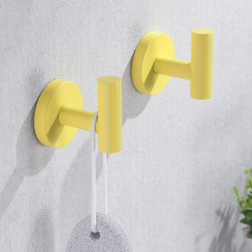 Towel Hooks for Bathrooms,Yellow Wall Mount Hooks SUS 304 Stainless Steel Coat Hook Robe Hook Towel Hook 2 Count for Kitchen,Bedroom (Drilling),96006-8YL - color: Yellow