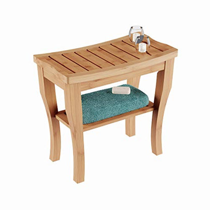 Lavish Home Shower Bench-Water Resistant Natural Eco-Friendly Bamboo with Storage Shelf for Bathroom, Spa or Sauna