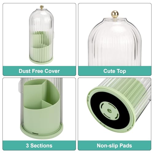 QIYVLOS Toothbrush Holders with Sliding Lid, Rotating 3 Slots Bathroom Organizer Countertop, Tooth Brush Toothpaste Holder Bathroom Counter Stand Sink Organizer Caddy for Makeup Brushes Holder (Green) - color: Green+Transparent