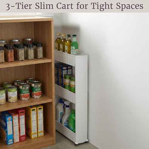 Lavish Home 3 Tier Shelf Rolling Cart - Narrow-Space Kitchen or Bathroom Shelf Organizer Cart - Slim Slide-Out Storage Shelves for Kitchen, Bathroom, Laundry and Pantry - size: 3-Tier