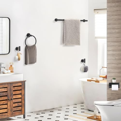 TQKAG Bathroom Hardware Set Black, 5 Piece Bathroom Towel Bar Holder Sets | SUS304 Stainless Steel, 23.6" Toilet Paper Holder with Shelf, Towel Racks for Bathroom Wall Mounted, Matt Black Towel Bars - color: Matte Black, size: 5-Pieces Set-A