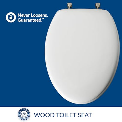 MAYFAIR 1844BNA 000 Toilet Seat with Brushed Nickel Hinges will Never Come Loose, ELONGATE, White - Brushed Nickel - size: Elongated, style: Brushed Nickel Hinge