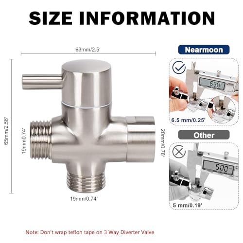 NearMoon Solid Brass G1/2" Shower Arm All Metal Universal 3-Way Diverter Valve for Handheld and Fixed Head, Replacement Component Adapter (Brushed Nickel) - color: Brushed Nickel