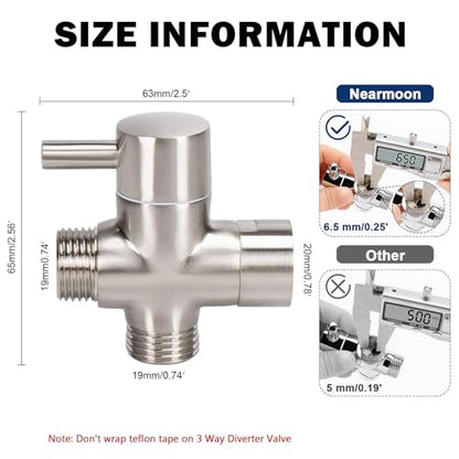 NearMoon Solid Brass G1/2" Shower Arm All Metal Universal 3-Way Diverter Valve for Handheld and Fixed Head, Replacement Component Adapter (Brushed Nickel) - color: Brushed Nickel