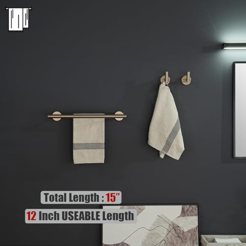 JQK Double Towel Bar Champagne Bronze, 15 Inch 304 Stainless Steel Thicken 0.8mm Towel Rack Holder for Bathroom Washcloths and Hand Towels Wall Mount, Useable Length 12 Inch, TB100L12-CB - color: Champagne Bronze, size: 15 Inch