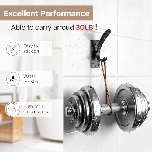 Self Adhesive Towel Hooks, Matte Black Metal Hooks,Waterproof Stainless Steel Hanger Coat Hooks for Hanging Coat,Towels, Bath Robe in Bathroom Kitchen Home - size: 8 Pack-Rectangular Double Hook