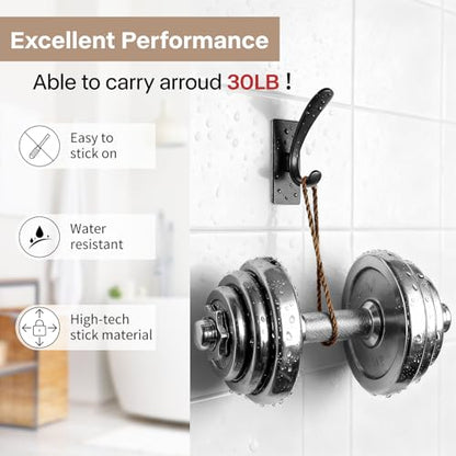 Self Adhesive Towel Hooks, Matte Black Metal Hooks,Waterproof Stainless Steel Hanger Coat Hooks for Hanging Coat,Towels, Bath Robe in Bathroom Kitchen Home - size: 8 Pack-Rectangular Double Hook