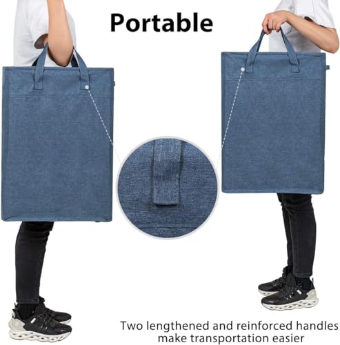 Narrow Laundry Hamper, Skinny Laundry Basket, 45L Blue, 21" | Slim Laundry hamper for Small Spaces laundry bag with handle, Foldable clothes hampers for laundry basket organizer - color: Denim Blue