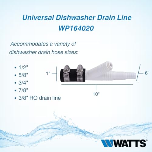Watts Premier Universal Dishwasher / Drain Line to Garbage Disposal Adapter for Reverse Osmosis Systems, Push-In Fitting & Barb, Hose Coupler, Marine Stainless Steel Hose Clamps, No Drilling Required