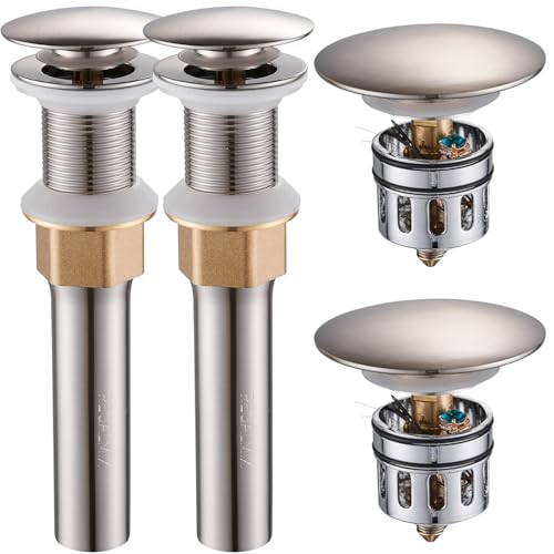 REGALMIX Bathroom Sink Drain Stopper Without Overflow, Pop Up Drain with Detachable Hair Catcher for Lavatory Vanity Vessel Sink, Brushed Nickel 2 Pack, RM082B-P2 - color: Brushed Nickel-2 Pack, size: Without Overflow