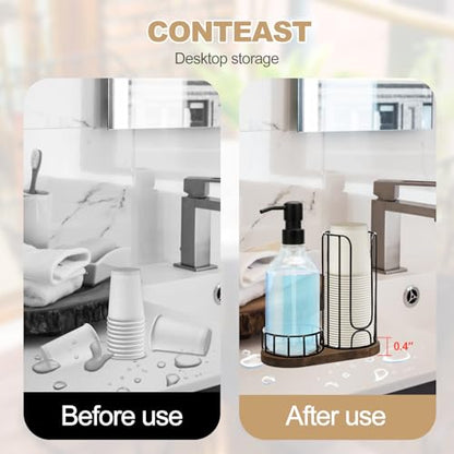 Country-Style Bathroom Cup Holder with 17 oz Reusable Mouthwash Dispenser, 2-Compartment 3oz Disposable Mouthwash Cup Storage Rack, Iron Bathroom Accessories - size: L