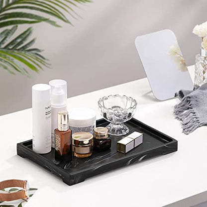 Luxspire Marble Tray for Soap Dispenser Perfume Jewelry, L, Ink Black | 11 x 8 inch, non-slip waterproof resin, easy wipe clean, fits bath kitchen vanity, holds jewelry toiletries soap - color: A - Ink, style: Large