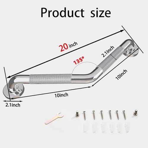 20 Inch Bathroom Grab Bar, Chrome Angled Grab Bar with Anti-Slip Knurled Grip, Stainless Steel Bath Balance Bar, 1.0" Tube Safety Hand Rail Support, Handicap Elderly Senior Assist Bath Handle - color: Polished Chrome