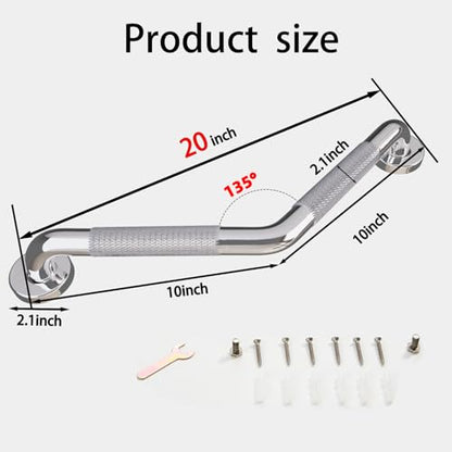 20 Inch Bathroom Grab Bar, Chrome Angled Grab Bar with Anti-Slip Knurled Grip, Stainless Steel Bath Balance Bar, 1.0" Tube Safety Hand Rail Support, Handicap Elderly Senior Assist Bath Handle - color: Polished Chrome