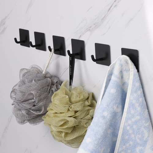 Bath Towel Hooks, 4 Pack Strong Self Adhesive Coat/Clothes Hooks, No Drilling Sticky Hooks, Heavy Duty 304 Stainless Steel Shower Wall Hook for Bathroom Kitchen Bedroom(Matte Black) - color: Matte Black-4